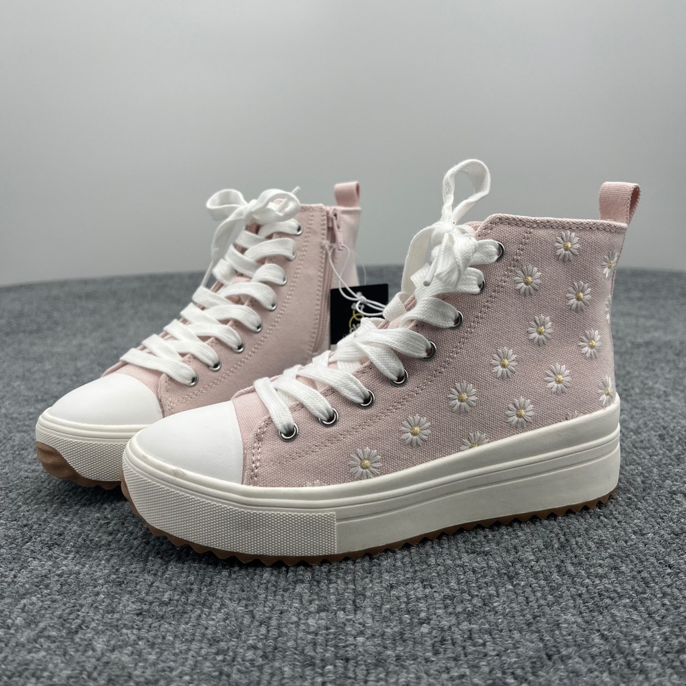 Cat & Jack Floral High Top Platform Sneakers Kids 3 Pink Daisy Embroidered Girly